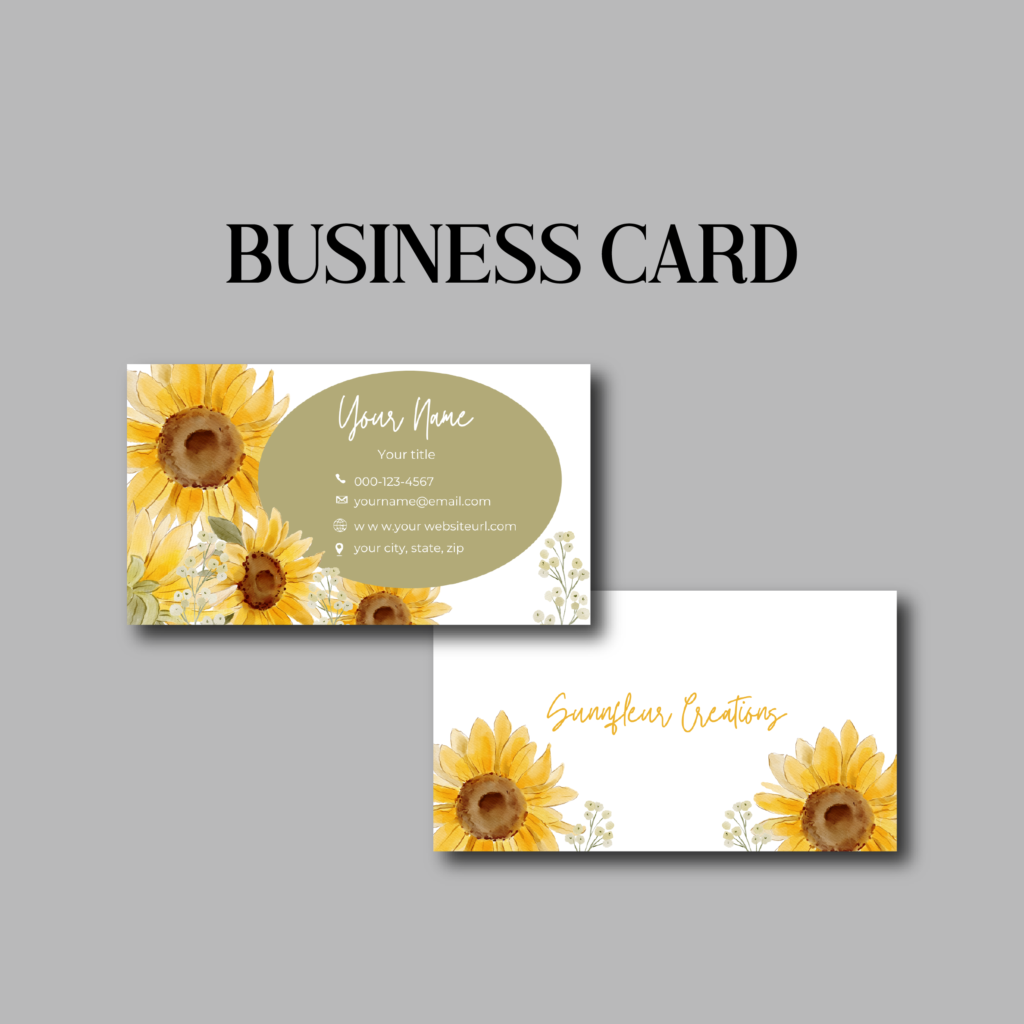 a double-sided business with sunflower florals