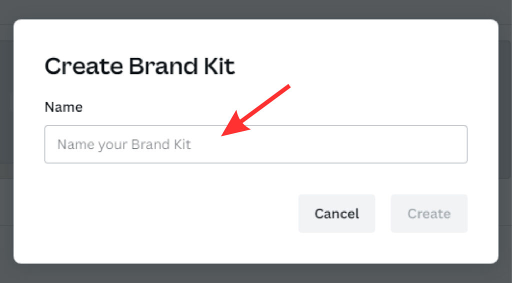 screenshot of Canva showing where to add brand name in the brand kit hub