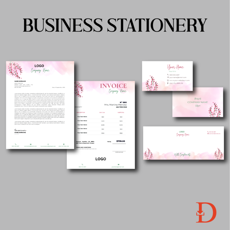 Letterhead, invoice, business card and with compliments slip